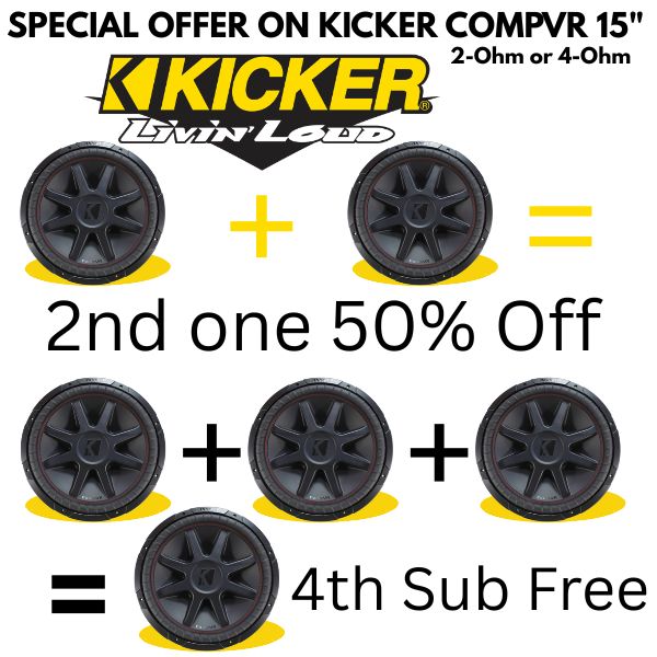 Kicker CompVR Series 15" 500W RMS 4-Ohm DVC Subwoofer / 43CVR154 Sale ad 