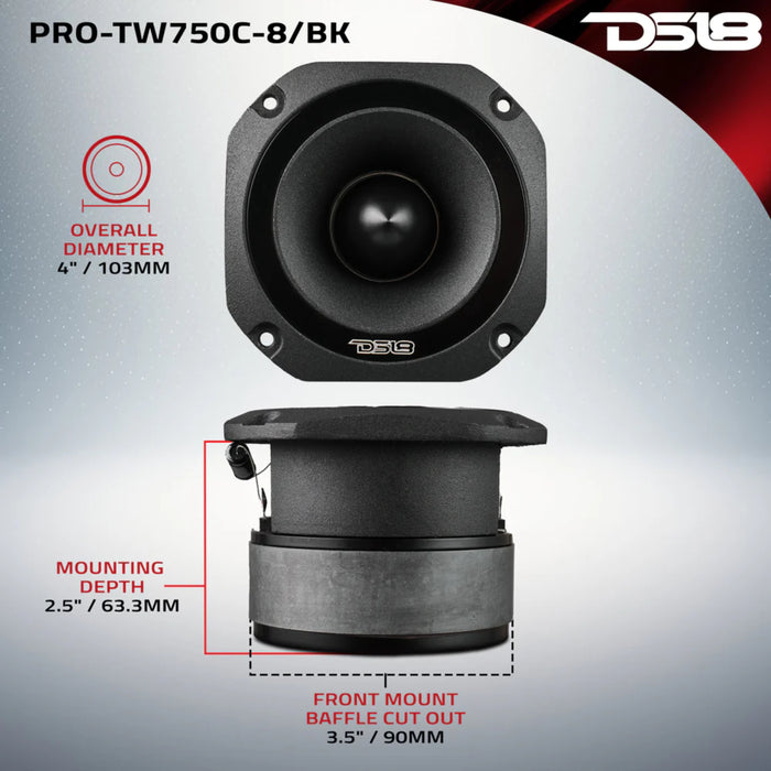 DS18 PRO 4" Tweeter 1.5" Titanium VC 8-Ohm 200-Watt Super Bullet Black