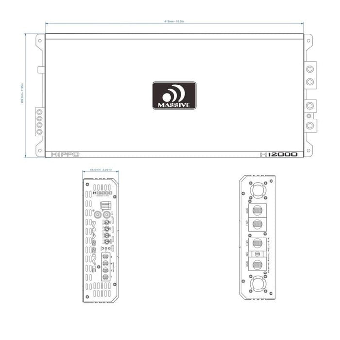12000W RMS 1-Ohm Monoblock Amplifier Massive Audio HIPPO Series MA-H12000