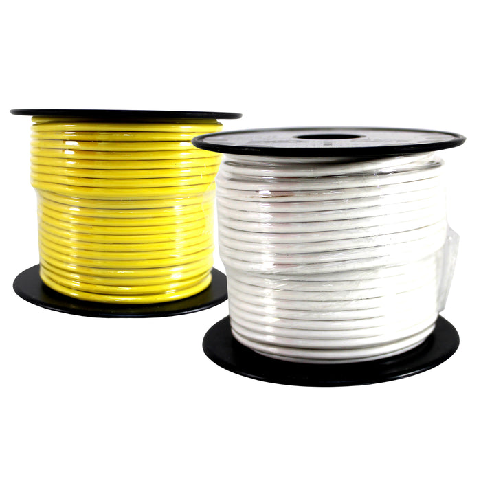 Audiopipe (2) 14ga 100ft CCA Primary Ground Power Remote Wire Spool Yellow/White