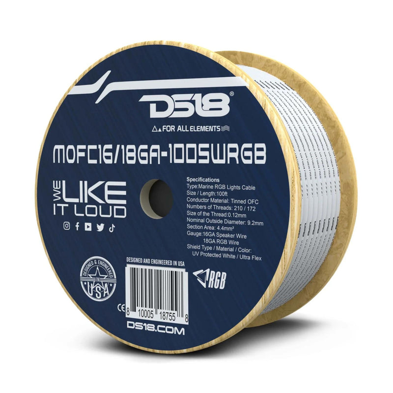 DS18 16/18 GA 100% OFC Tinned Marine Speaker Wire White Lot Cut By The Foot