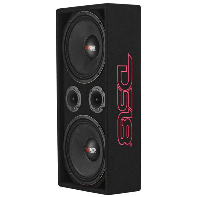 Dual 10 inch 300W RMS Voceteo Loaded Enclosure w Tweeters, Amplifier & Speakon