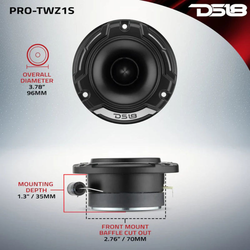 3.8" 50W RMS 4 Ohm Super Bullet Tweeter Shallow Mount Pair DS18 PRO-TWZ1S