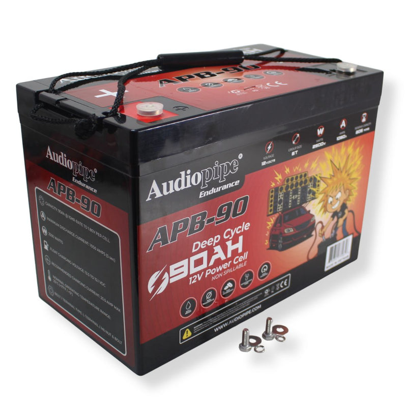 Audiopipe APB-90 12V 2500W 1050Amp AGM Deep Cycle Power Cell Battery 90Ah