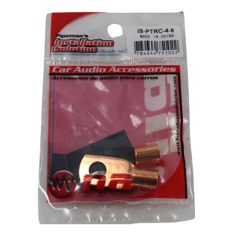 Pair of 4 Gauge 1/4 Inch Crimped style Copper Ring Terminal Lugs