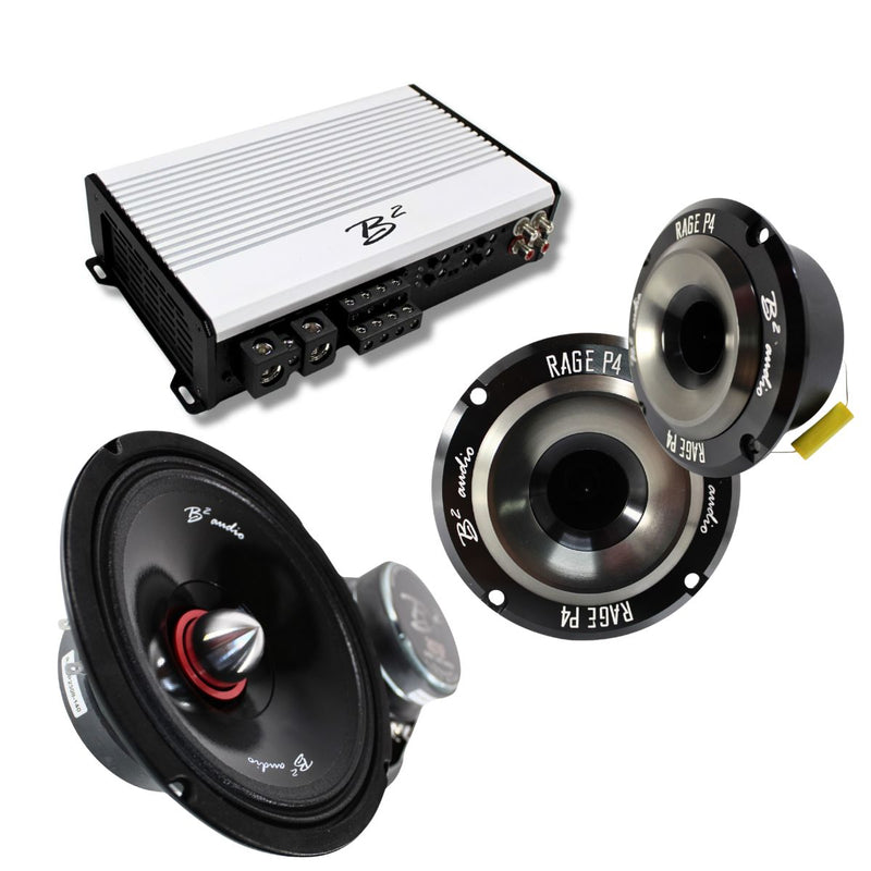 B2 Audio RAGE 1200.4 Amplifier + RIOT8P 8" Midrange + RAGE P4 Tweeter Combo