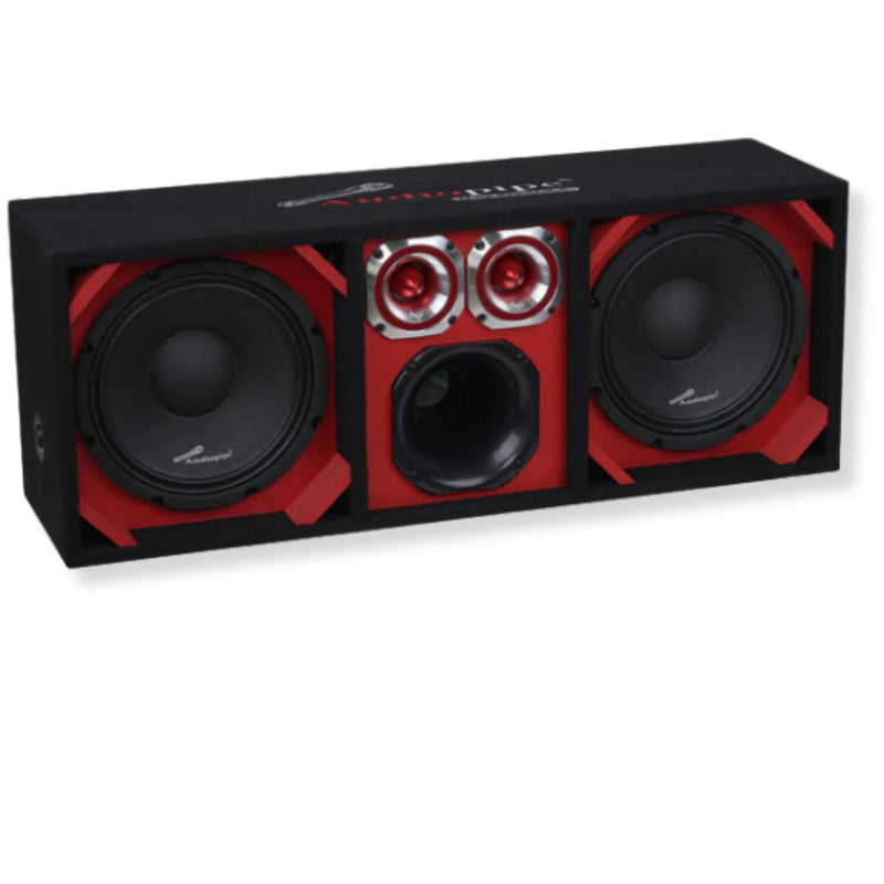 Red Fully Loaded Speaker Box w/ 2x 10" Woofers, 6x 6" Drivers, 4x 4" Tweeters