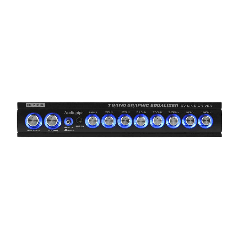 Audiopipe 7 Band 9V Half-Din Line Driver Graphic Equalizer with Hi/Lo EQ-710HL