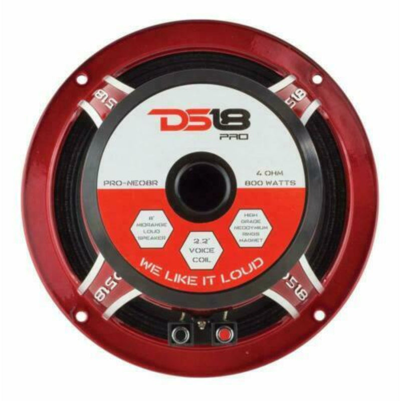 DS18 800W Mid Bass Neodymium Motorcycle Midrange 4 Ohm Car Speaker 8" PRO-NEO8R