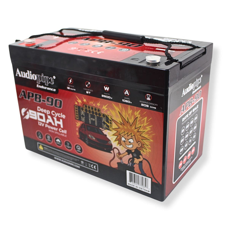 Audiopipe APB-90 12V 2500W 1050Amp AGM Deep Cycle Power Cell Battery 90Ah