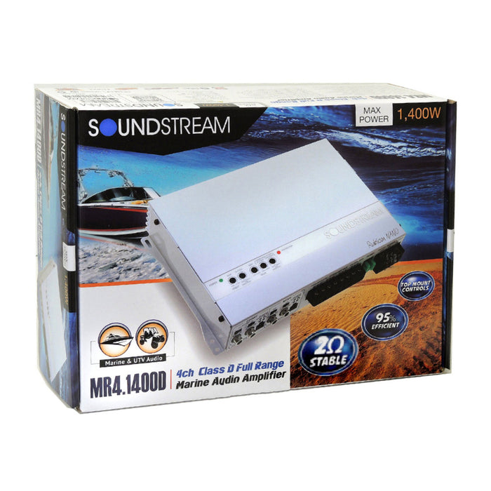 4-Channel 1400 Watt 2-Ohm Marine Water Resistant Amplifier Soundstream MR4.1400D