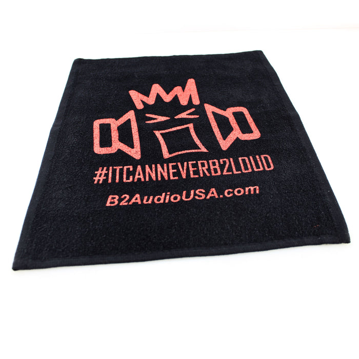 B2 Audio Black 100% Cotton 15 x 13 Towel with Red B2 Riot Guy Logo