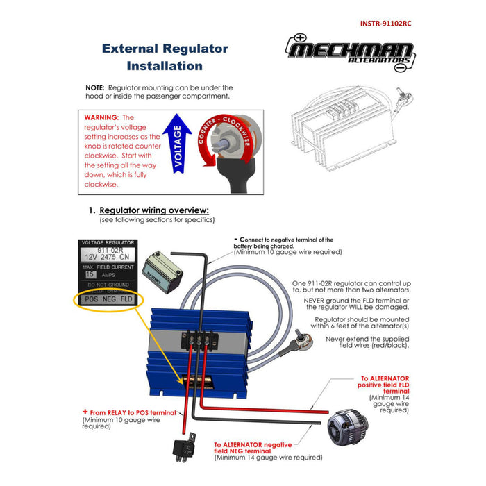 Mechman Adjustable External Voltage Regulator 2-Pin Alternator Harness OPEN BOX
