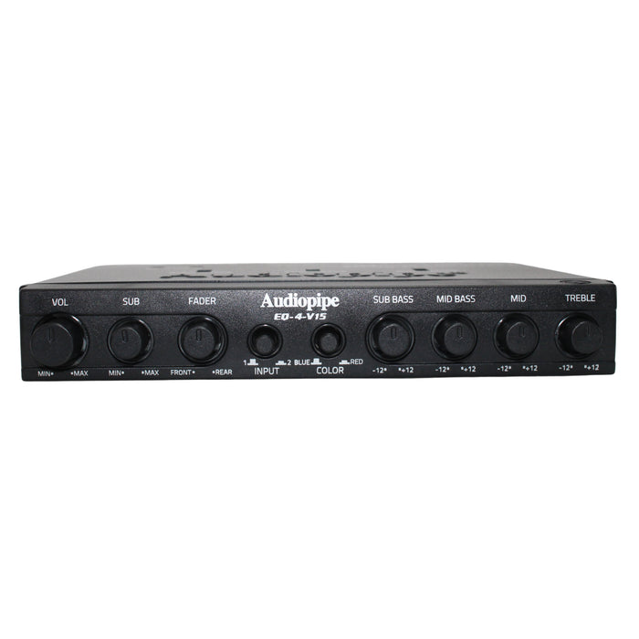 Audiopipe 15V 1/2 Din 4 Band Graphic Equalizer with Subwoofer Control EQ-4-V15