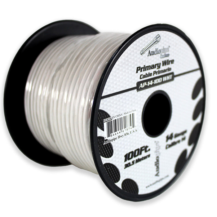 Audiopipe 14 ga 100ft CCA Stranded Primary Ground Power Remote Wire Spool White