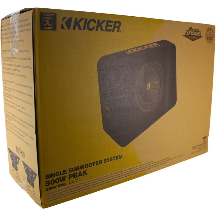 Kicker CompC 10" 250W RMS 2-Ohm Compact Loaded Subwoofer Enclosure / 50TCWC102