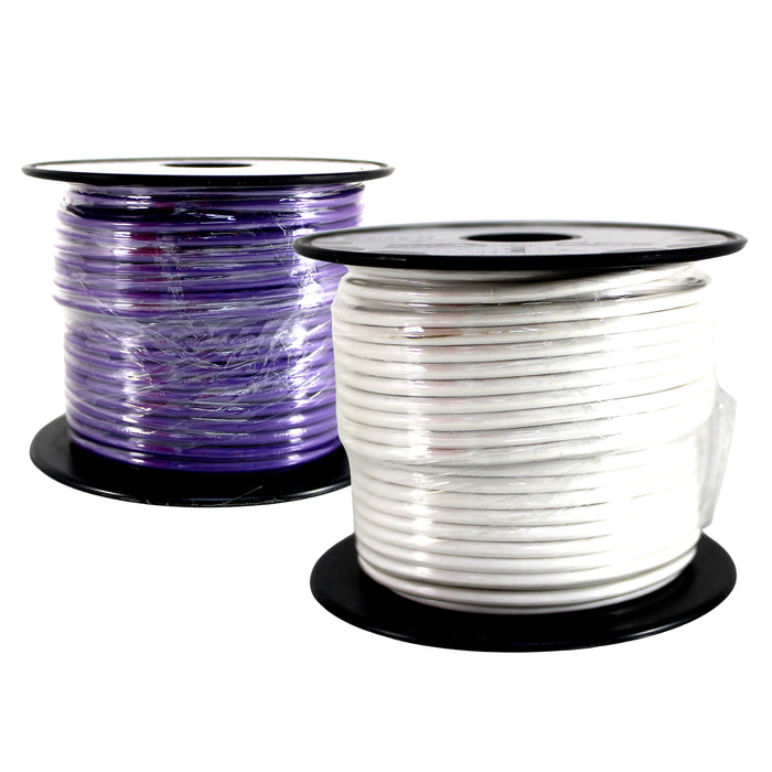 Audiopipe (2) 14ga 100ft CCA Primary Ground Power Remote Wire Spool Purple/White