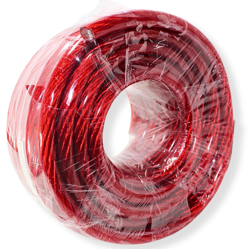 Upgrade your car audio build with this 50FT 0 Gauge Red CCA cable. Flexible, durable, and perfect for amplifier power runs  Wire Coil Side View