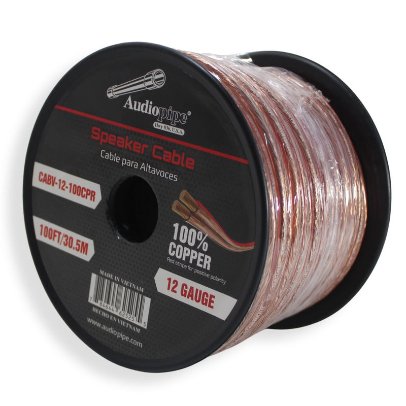 Audiopipe 12 Gauge (AWG) OFC Clear Speaker Wire w/ Red Stripe