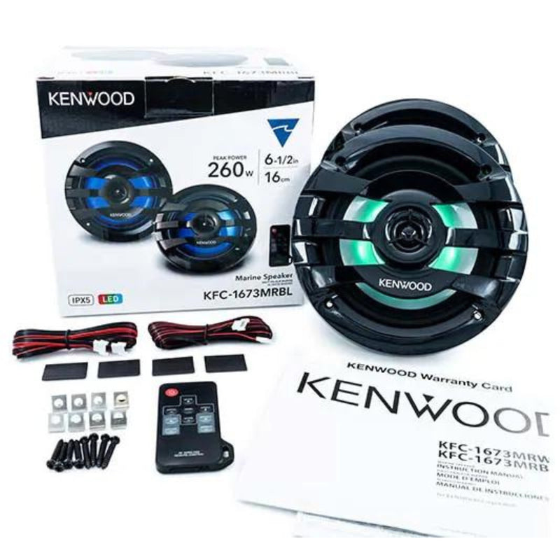 Pair of Kenwood 6.5" 2-way 4 Ohm 260W Max Marine Speakers W/ Built-in LED Lights