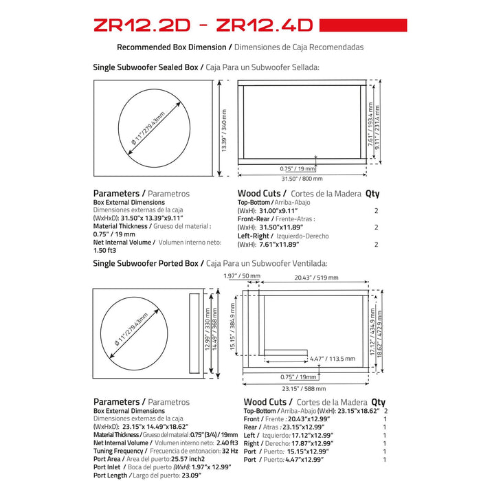 DS18 Elite-Z 12" 1500 Watts Dual Voice Coil 2 Ohm Subwoofer ZR12.2D