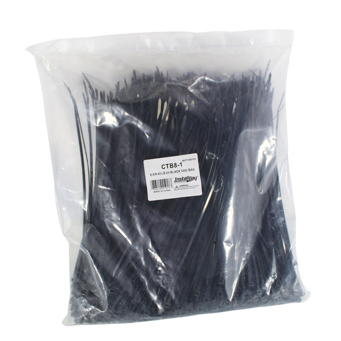 Universal Cable Tie 8.6" Black UV Resistant 40lb Tensile Strength (1000 Pack)