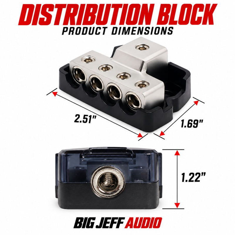 Big Jeff Audio DB14 4-Way Distribution Power Ground Block 1x 0Ga 4x4 AWG 2 Pack