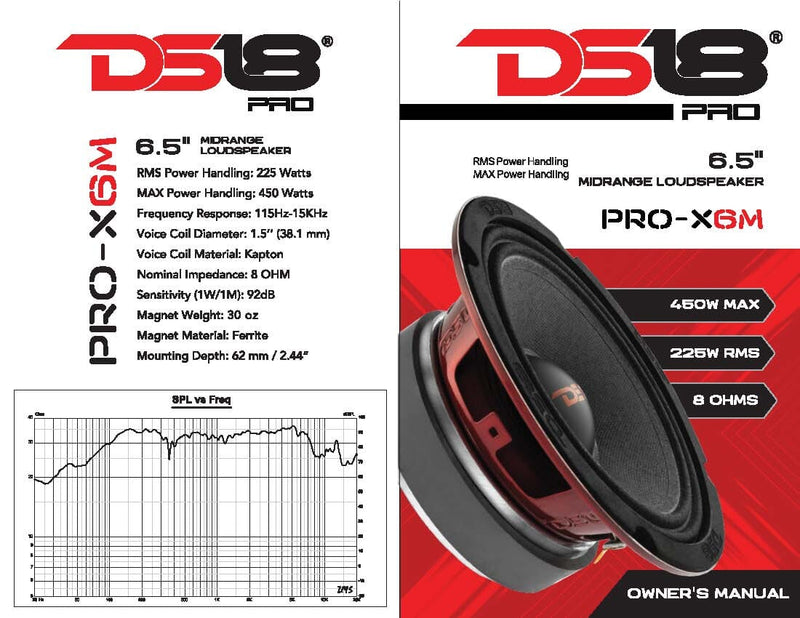 DS18 PRO-X6M 6.5" 8 Ohm Midrange Speaker 450W Max 225W RMS Loudspeaker