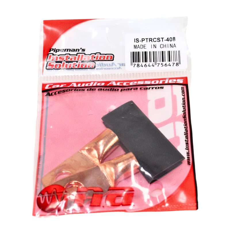 Pair of 4 Gauge 1/4 Inch Solder style Copper Ring Terminal Lugs w/ Heatshrink
