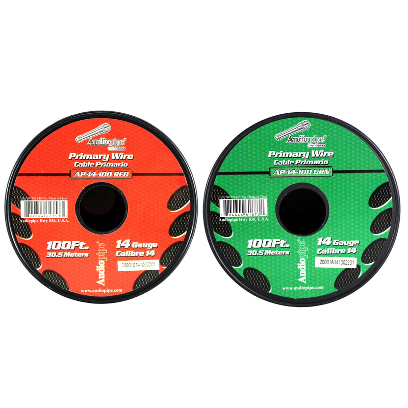 14 GA 100 FT Roll Red Grn Stranded Spool of CCA Primary Power Ground Wire Cable