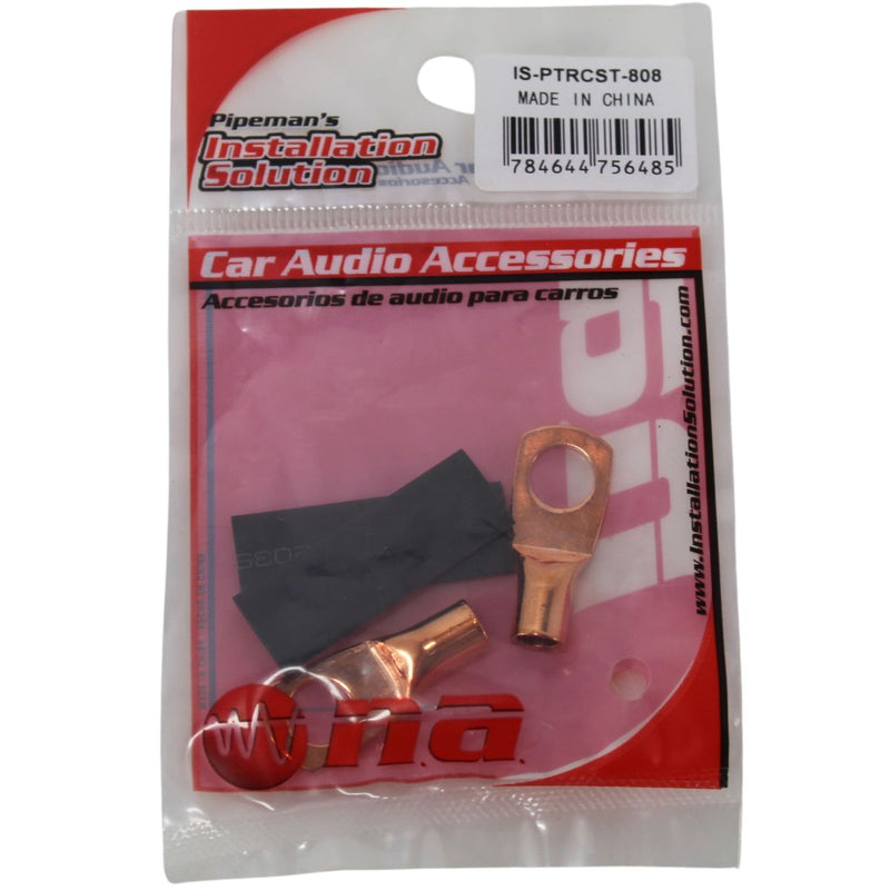 Pair of 8 Gauge 1/4 Inch Solder-Style Copper Ring Terminal Lugs w/ Heat Shrink