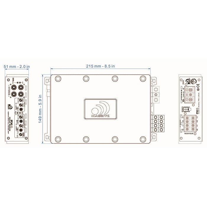 Massive Audio 400 Watts RMS 4-Ohm 4-Channel Class D Amplifier