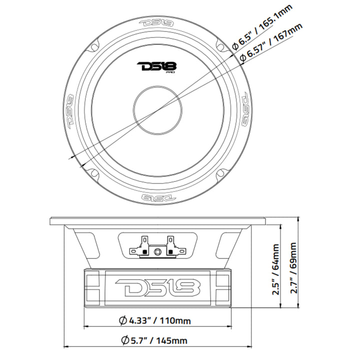 DS18 6.5" Mid Range 8 Ohm 480 Watts Loud Speaker With Aluminum Bullet PRO-GM6B