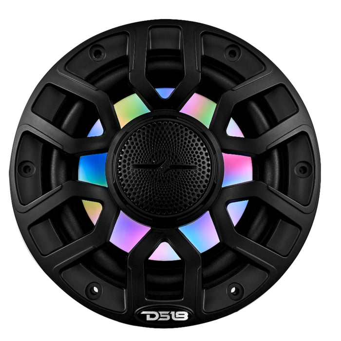 DS18 6.5" 2-Way 150 Watt RMS 4-Ohm RGB LED Coaxial Marine Speaker Black