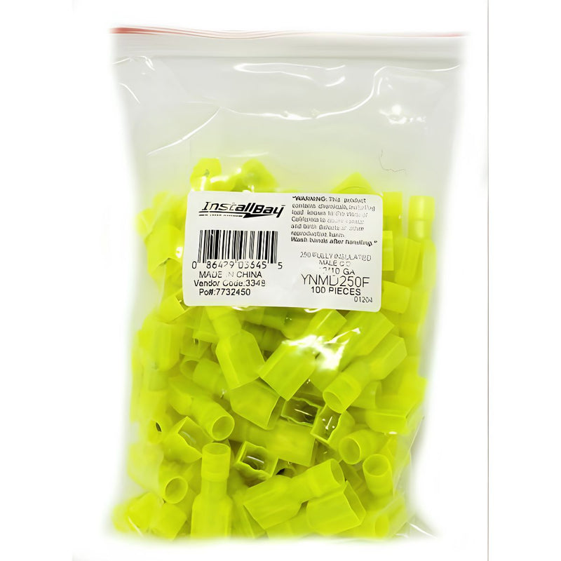Install Bay 500pcs 10-12 AWG Female Insulated Nylon Quick Disconnect Yellow