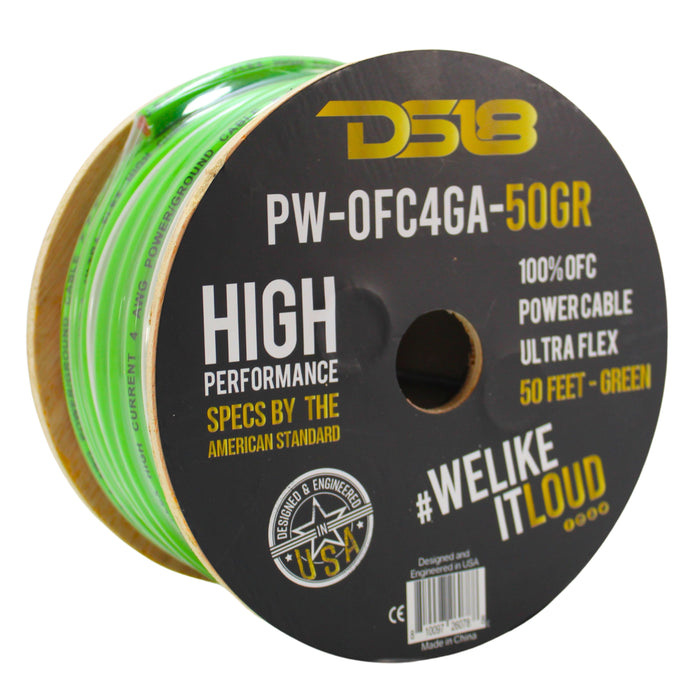 DS18 Car Audio 4 AWG 100% OFC Power/Ground Wire Neon Green Lot Cut By The Foot