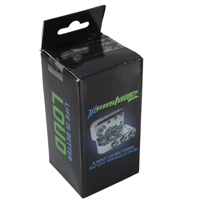 ILL Customz 6 input 1/0 GA Bolt Down Battery Terminal Distribution Blocks Pair