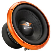 Unleash clean, deep bass with the Cadence US10D2. 10" Dual 2 Ohm Subwoofer, 600W RMS, Kevlar cone, and cast aluminum power. Subwoofer angle view