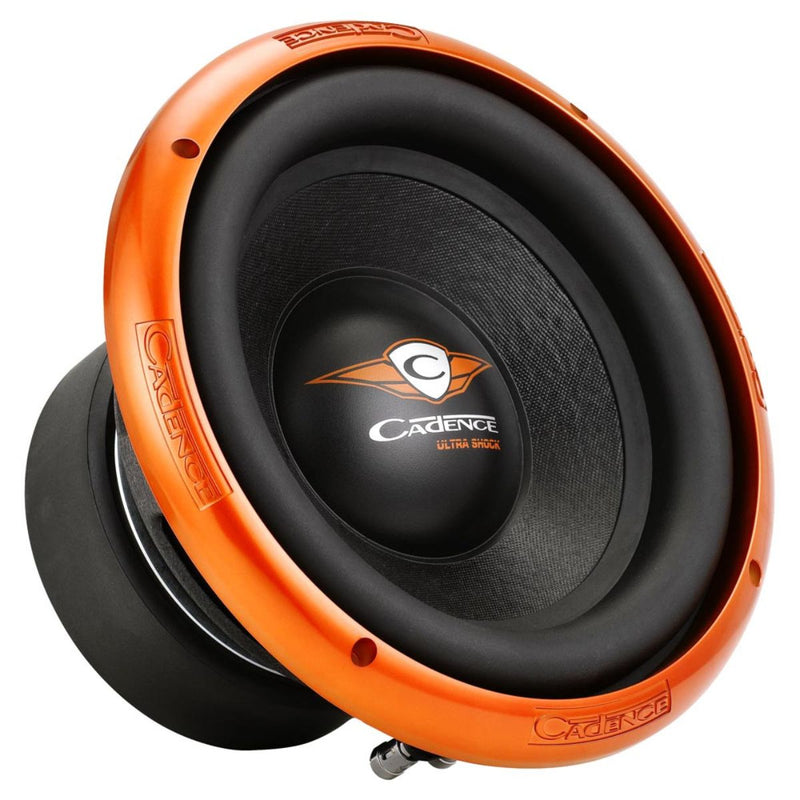 Unleash clean, deep bass with the Cadence US10D2. 10" Dual 2 Ohm Subwoofer, 600W RMS, Kevlar cone, and cast aluminum power. Subwoofer angle view