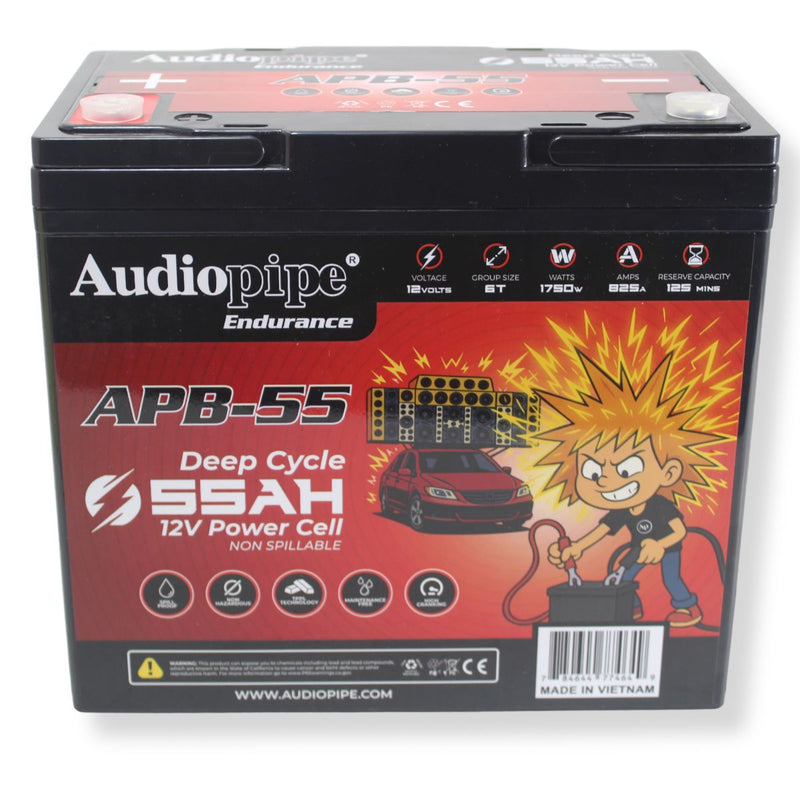 Audiopipe APB-55 12V 1750W 825Amp AGM Deep Cycle Power Cell Battery 55Ah