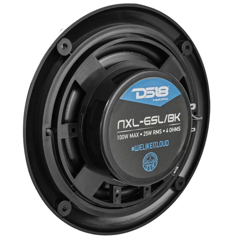 DS18 6.5" 200W 4-Ohm 2-Way Slim Marine Speakers Pair W/RGB LED Black NXL-6SL