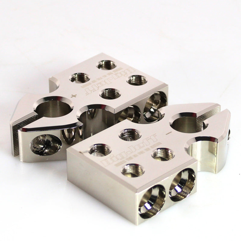 Pair of Big Jeff Audio 4 Input 1/0 AWG SAE Aluminum Top Post Battery Terminals