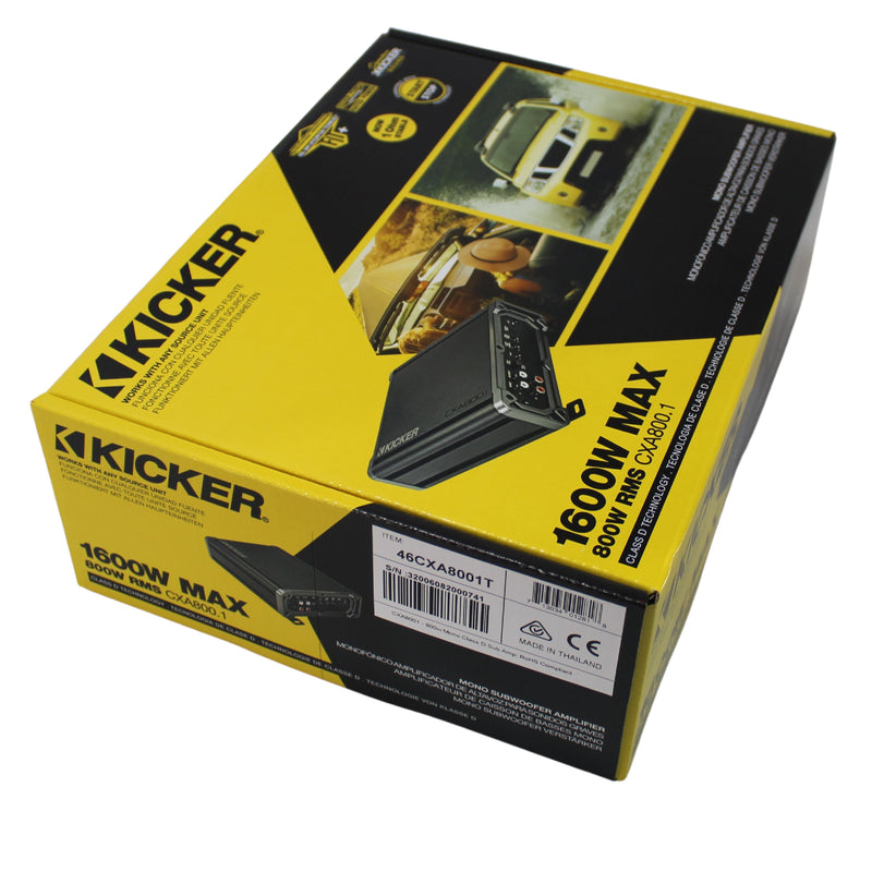 Kicker CXA800.1 Class D Monoblock Amplifier 800W RMS 1 Ohm + Amp Kit