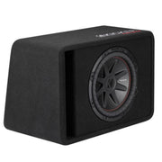Kicker 52VCVR122 12" CompVR ported subwoofer enclosure delivers 450W RMS power, deep bass, and efficient cooling for lasting performance. Side Angle View