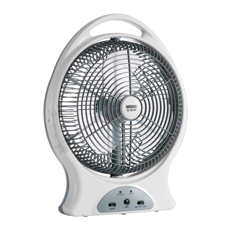 Front view of12" Rechargeable Oscillating Fan with LED & USB Power | Portable 