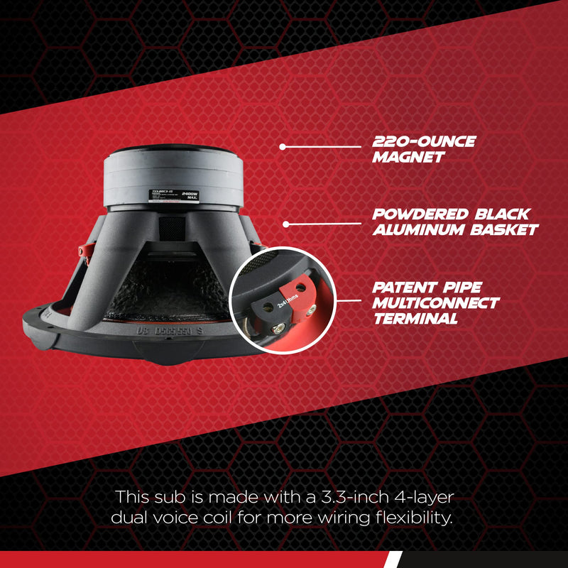 Audiopipe BD Series 15" Subwoofer - 2400W PMPO, 1200W RMS, Dual 4-Ohm Voice Coil