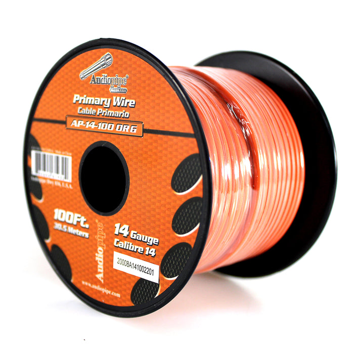 Audiopipe (2)14ga 100ft CCA Primary Ground Power Remote Wire Spool Yellow/Orange