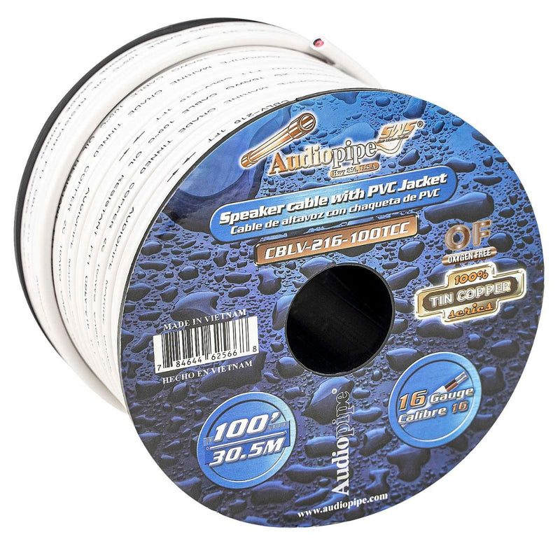 Audiopipe 16 AWG 2C Marine OFC Tinned Copper Speaker Wire PVC Jacket 100 Ft