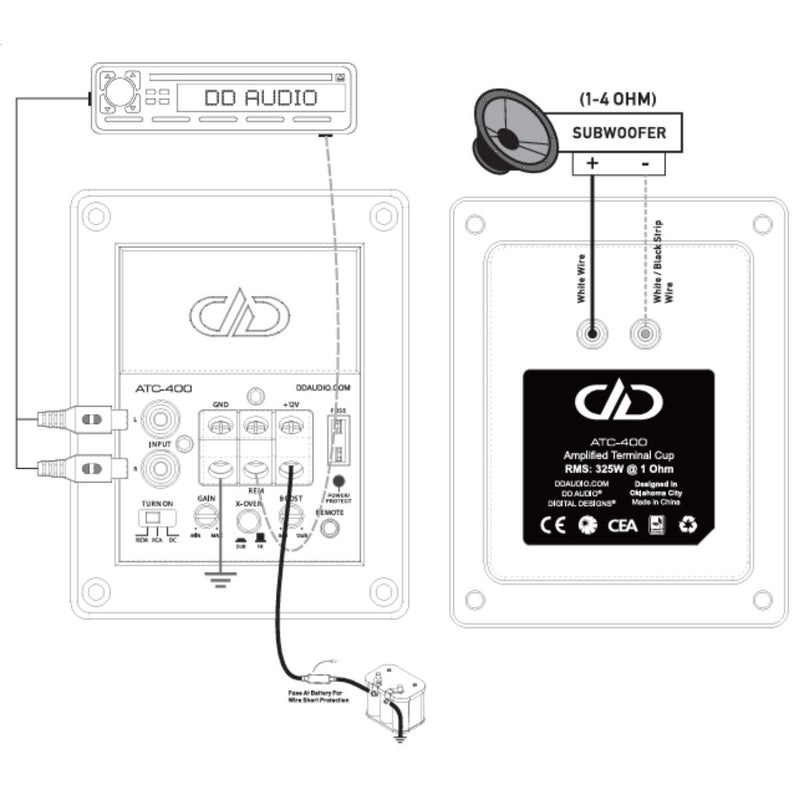 DD Audio 400 Watt Class D Amplified Mini Terminal Cup w/ Remote ATC-400