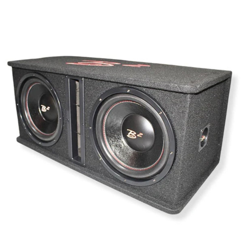 B2 Audio DVPE212 Loaded Dual 12" Subwoofer Enclosure RIOT 2500.1 Amplifier Combo